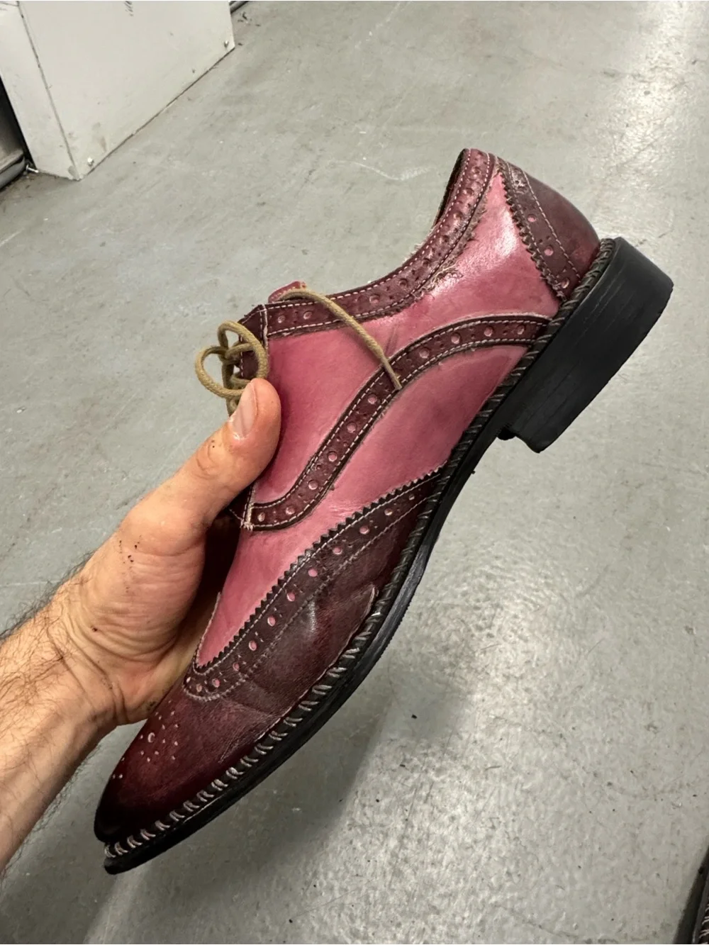 Michele Olivieri Men's Two-Tone Burgundy and Pink Wingtip Oxfords Men’s 9.5